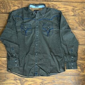 Moonshine Spirit Washed Brown Western Shirt with Blue Stitching